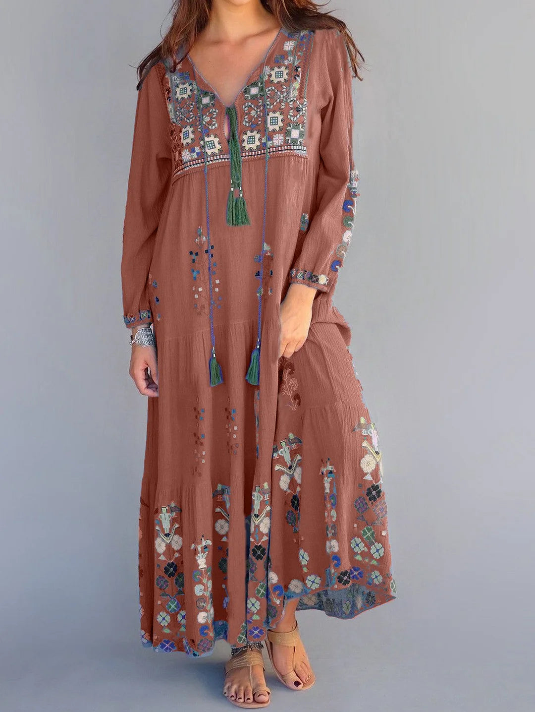 Vivi - Damen Lässiges Maxikleid - Boho - Leinen - Für verschiedene Anlässe