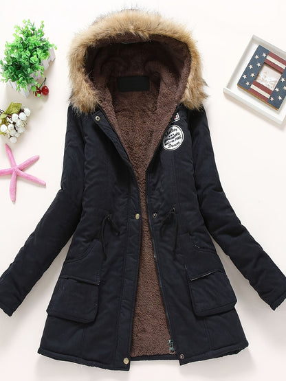 Warme Gemütliche Fleece-Futter Winterjacke mit Kapuze für Damen | Ideal für Herbst/Winter