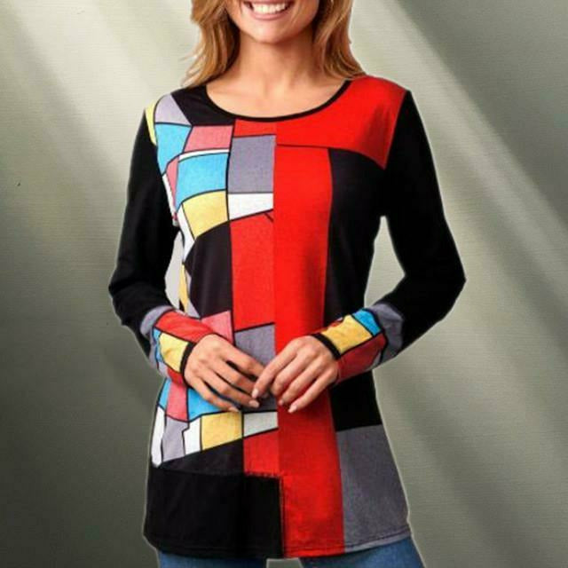 Ismeria - Langarmshirt - Lässig - Rot/Vielseitigs Design - Alltagstauglich für Damen