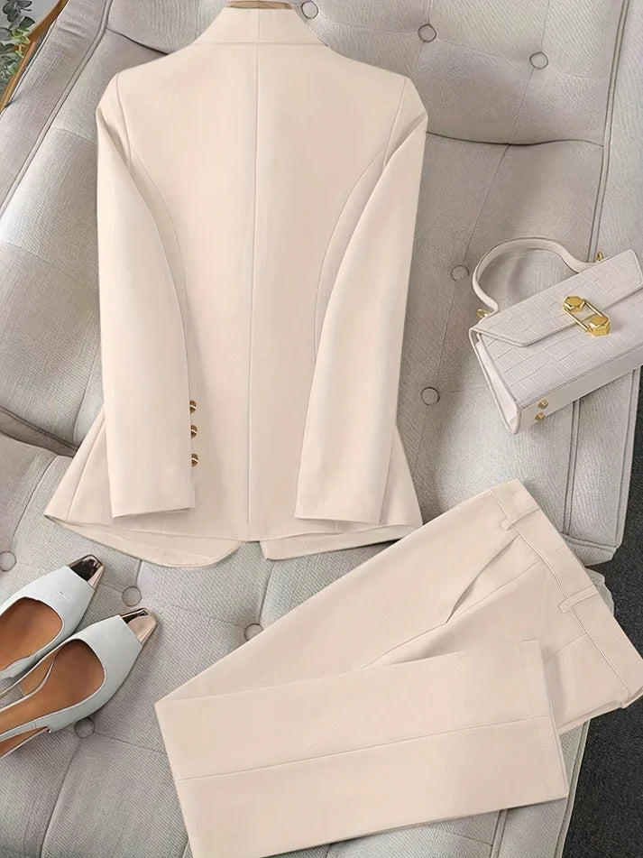 Stilvolles Einfarbiges Zweiteiliges Blazer Und Hosen Outfit Set Für Damen | Ideal für formelle Anlässe