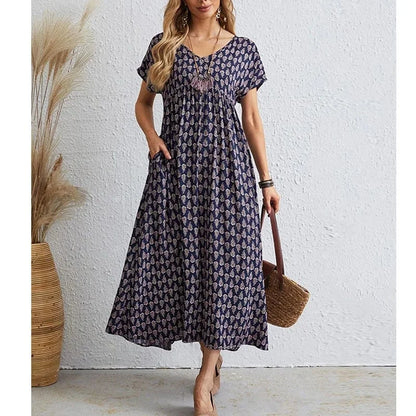 Verity - Neues Vintage-Kleid mit V-Ausschnitt aus Leinen und Formaler Stil für Damen