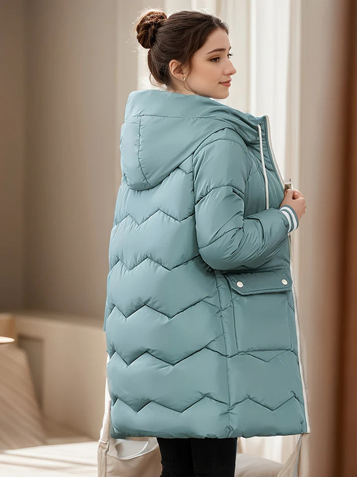 Lässiger Wintermantel mit Klappentaschen, Kordelzug und Langem Schnitt für Damen | Ideal für Herbst/Winter