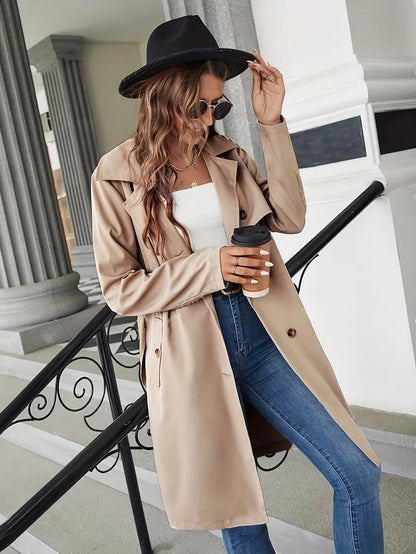 Eleganter Trenchcoat in Uni-Farbe mit langen Ärmeln für Damen | Perfekt für Casual Tage