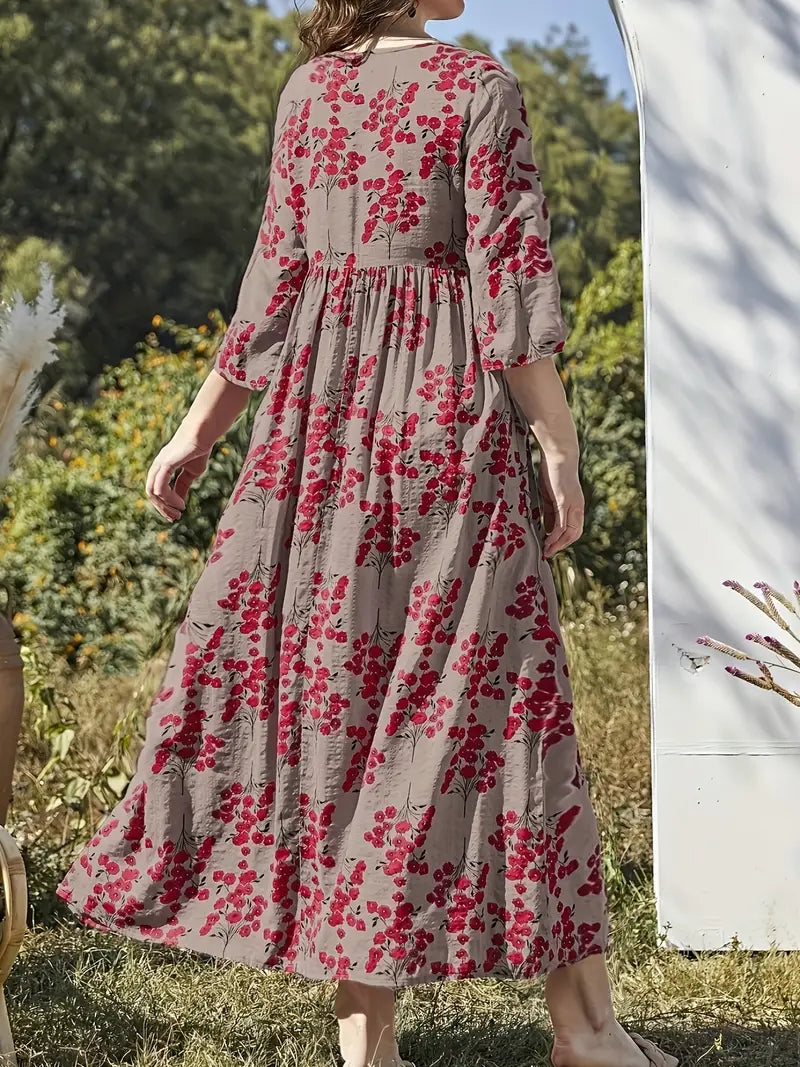 Evangelina - Langes Boho-Kleid mit Blumenmuster für Damen