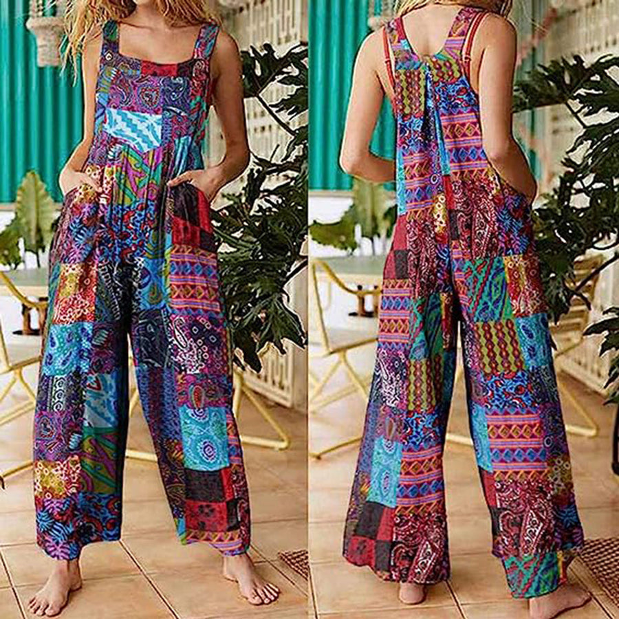 Jane - Lässiger Jumpsuit mit Patchwork - Leinen - Verstellbare Passform - Alltagskleidung für Damen