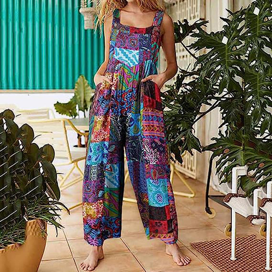 Jane - Lässiger Jumpsuit mit Patchwork - Leinen - Verstellbare Passform - Alltagskleidung für Damen