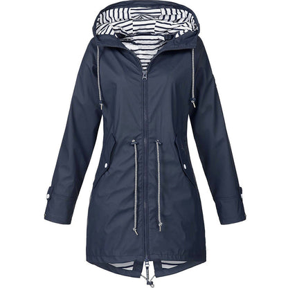 Lange Kapuzen-Regenjacke Mit Verstellbarem Taillenbund Für Damen | Ideal für Winter