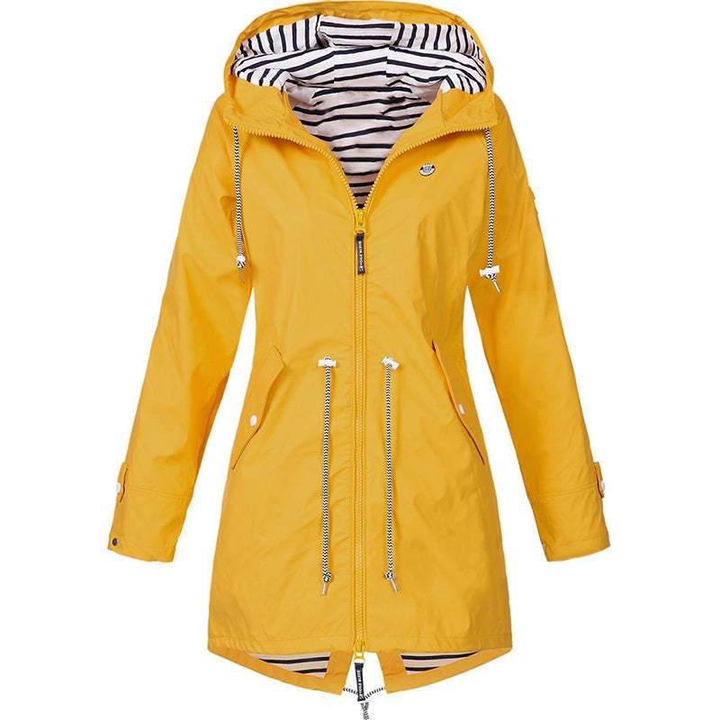 Lange Kapuzen-Regenjacke Mit Verstellbarem Taillenbund Für Damen | Ideal für Winter