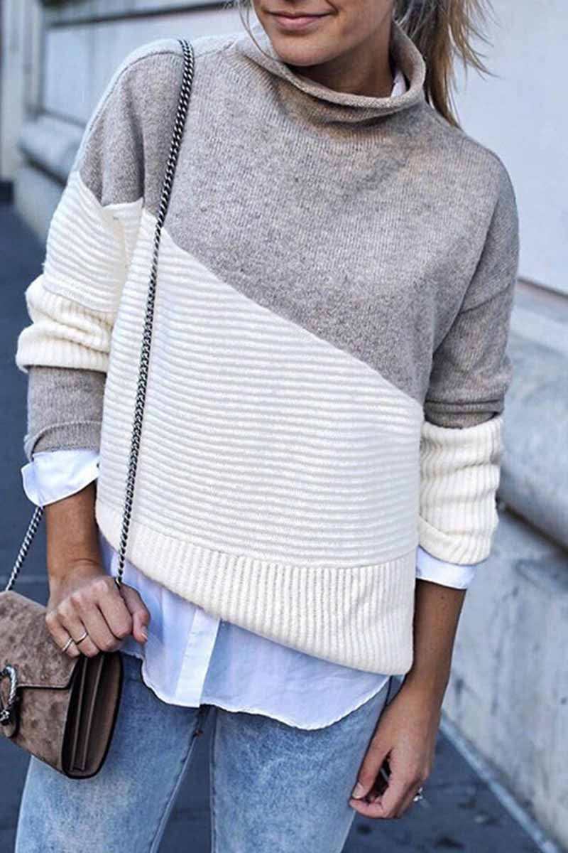 Moderner Farbblock Pullover Mit Hohem Kragen für Damen | Perfekt für alle Jahreszeiten