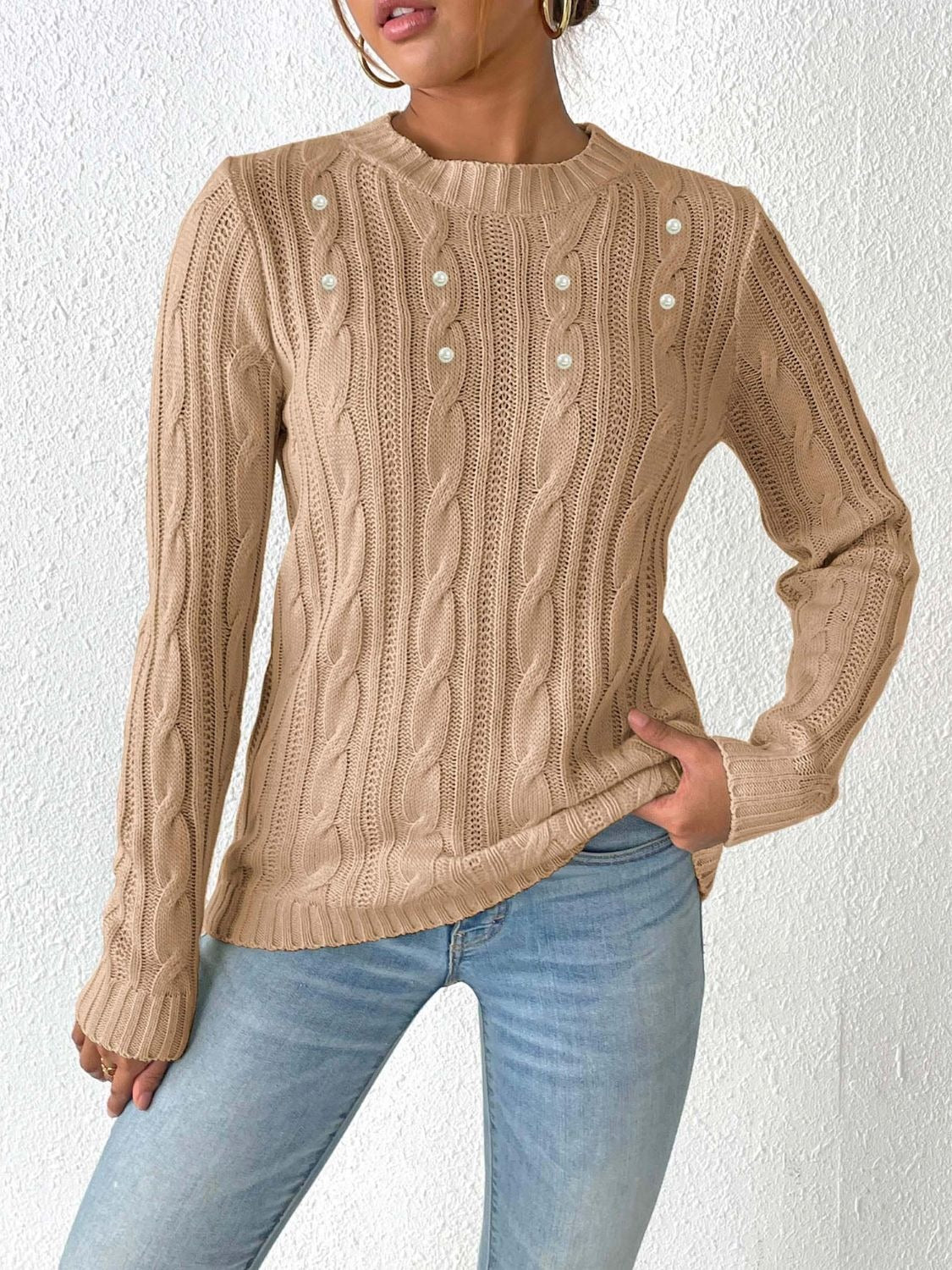 Eleganter Strick-Pulli Mit Zopfmuster Und Perle für Damen | Perfekt für Alle Jahreszeiten