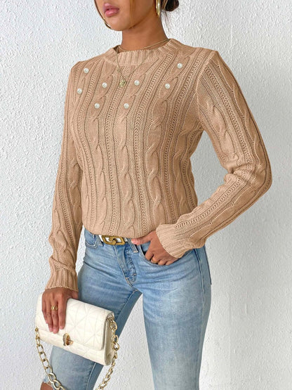 Eleganter Strick-Pulli Mit Zopfmuster Und Perle für Damen | Perfekt für Alle Jahreszeiten