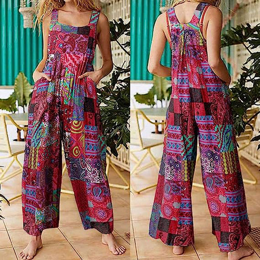 Jane - Lässiger Jumpsuit mit Patchwork - Leinen - Verstellbare Passform - Alltagskleidung für Damen