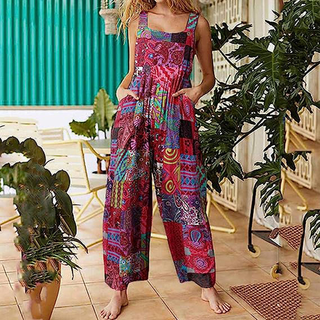 Jane - Lässiger Jumpsuit mit Patchwork - Leinen - Verstellbare Passform - Alltagskleidung für Damen