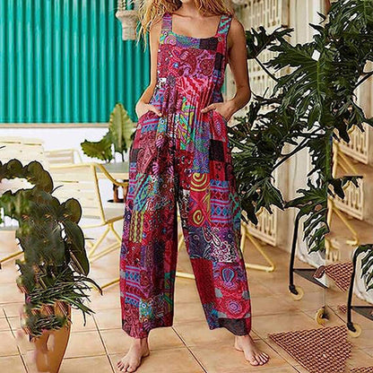 Jane - Lässiger Jumpsuit mit Patchwork - Leinen - Verstellbare Passform - Alltagskleidung für Damen