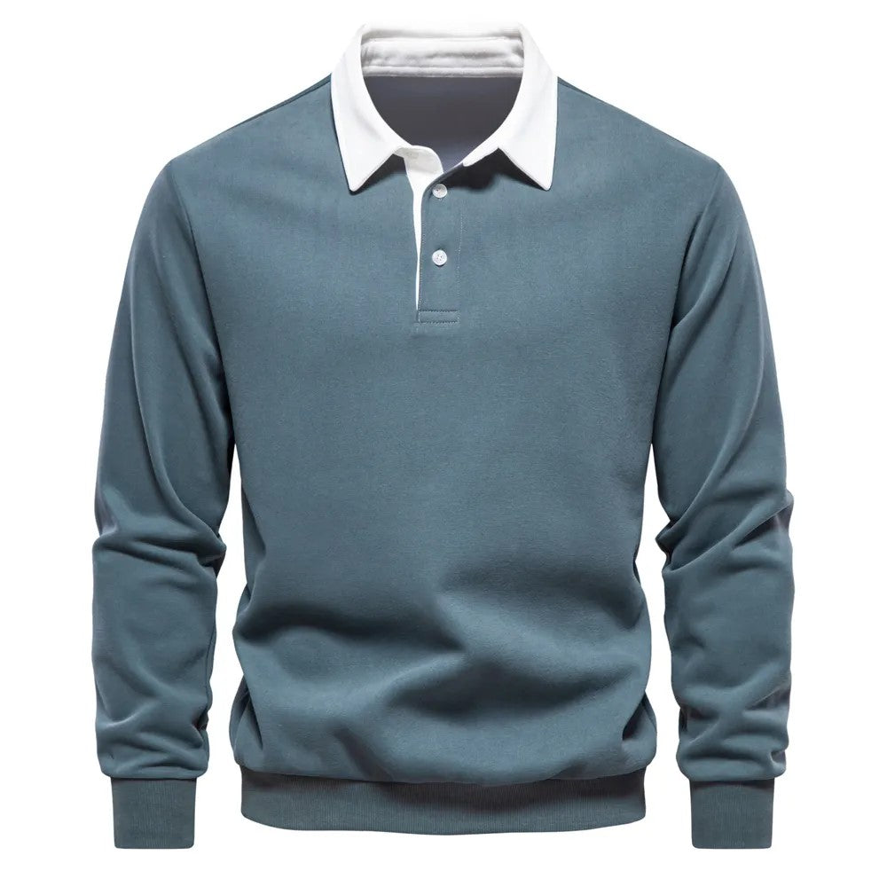 Stylisches Polo Sweatshirt mit Knopfkragen für Herren | Ideal für Herbst/Winter