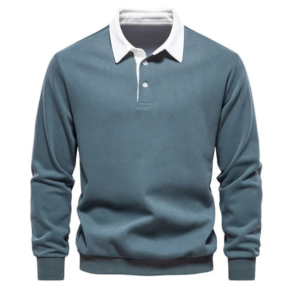 Stylisches Polo Sweatshirt mit Knopfkragen für Herren | Ideal für Herbst/Winter