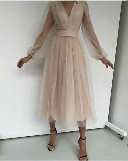 Avah- Midi-Kleid in semi-transparante tule für Damen