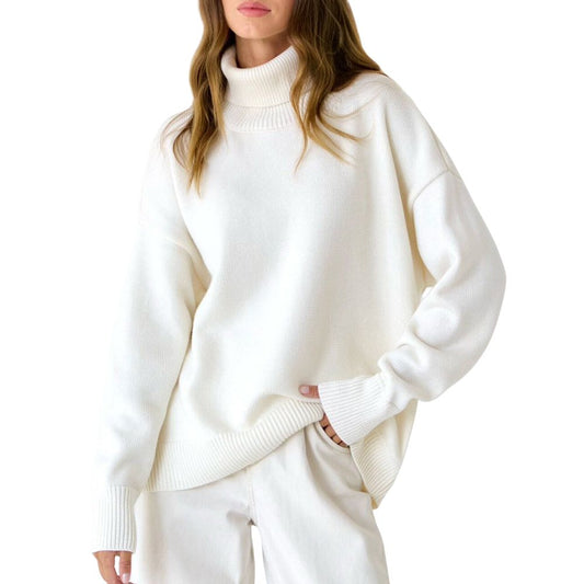 Übergröße Rollkragenpullover Mit Gerippten Bündchen Für Damen | Ideal für Herbst/Winter