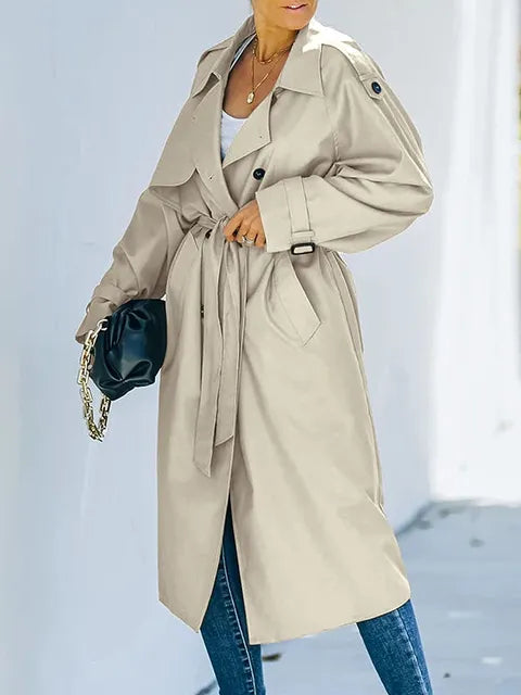 Eleganter Vintage-Lang-Trenchcoat mit Gürtel für Damen | Ideal für Herbst/Winter