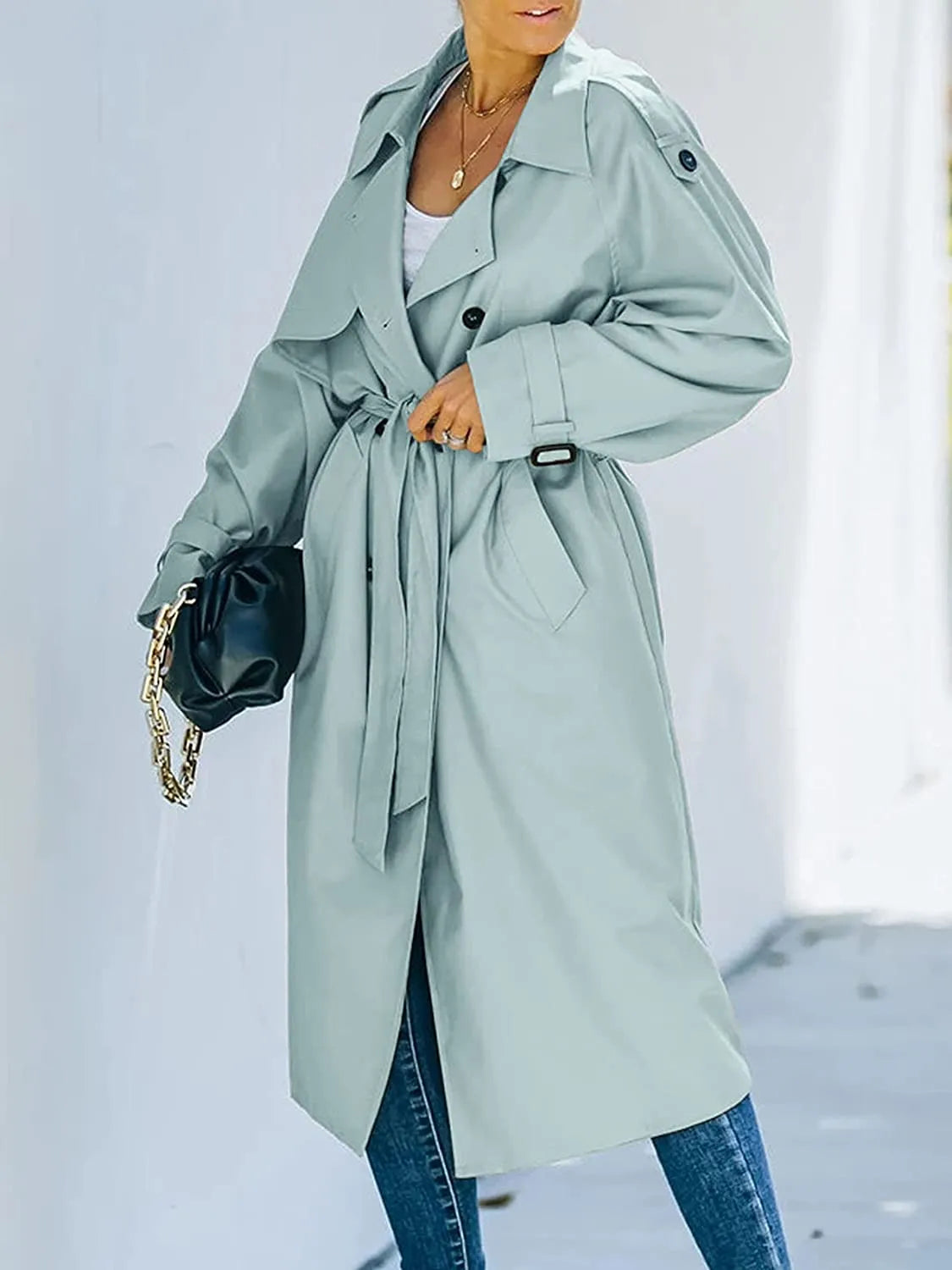 Eleganter Vintage-Lang-Trenchcoat mit Gürtel für Damen | Ideal für Herbst/Winter