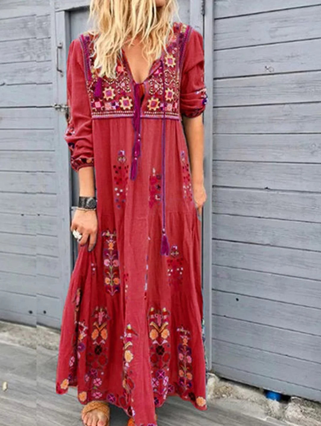 Vivi - Damen Lässiges Maxikleid - Boho - Leinen - Für verschiedene Anlässe