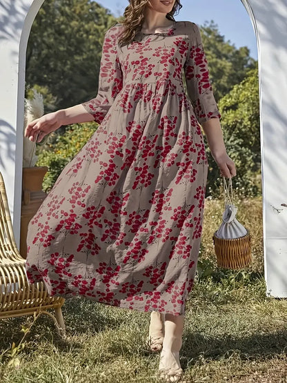 Evangelina - Langes Boho-Kleid mit Blumenmuster für Damen