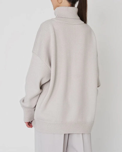 Eleganter Oversize-Rollkragenpullover aus Baumwolle für Damen | Perfekt für lässige Tage