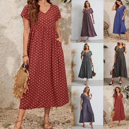 Verity - Neues Vintage-Kleid mit V-Ausschnitt aus Leinen und Formaler Stil für Damen