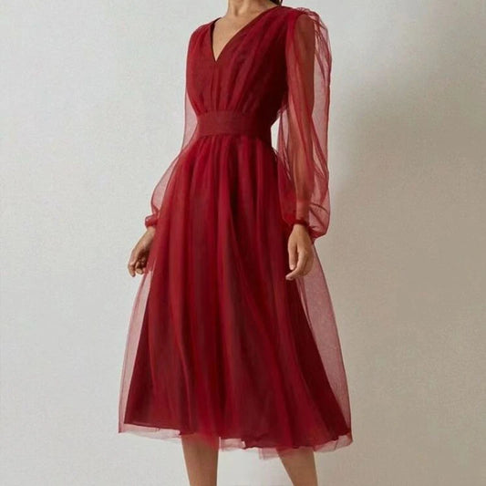 Avah- Midi-Kleid in semi-transparante tule für Damen