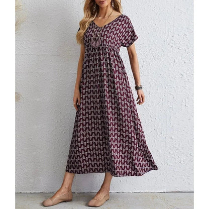 Verity - Neues Vintage-Kleid mit V-Ausschnitt aus Leinen und Formaler Stil für Damen