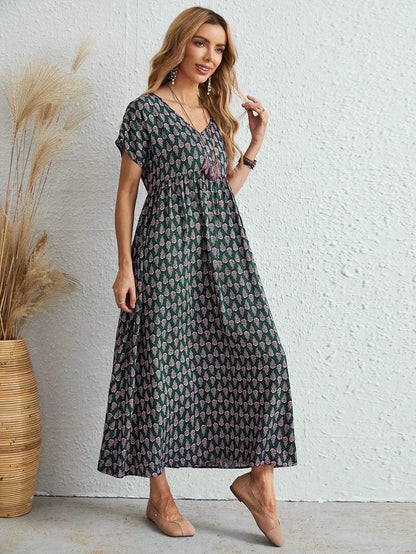 Verity - Neues Vintage-Kleid mit V-Ausschnitt aus Leinen und Formaler Stil für Damen