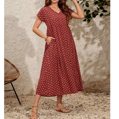 Verity - Neues Vintage-Kleid mit V-Ausschnitt aus Leinen und Formaler Stil für Damen