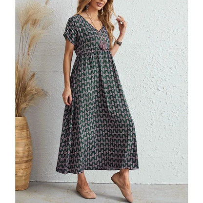 Verity - Neues Vintage-Kleid mit V-Ausschnitt aus Leinen und Formaler Stil für Damen