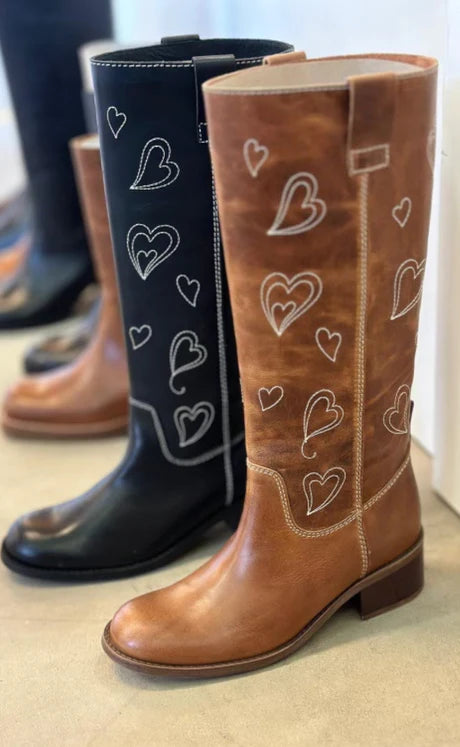 Stylische Overknee Cowboy Stiefel aus Veganem Leder mit Print und Reißverschluss für Damen | Für den Alltag