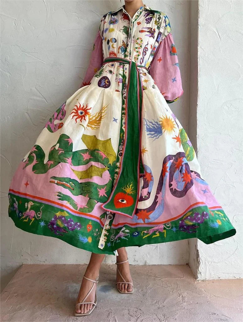 Hesperian - Elegantes Boho Maxikleid im italienischen Stil mit Schleife für Frauen