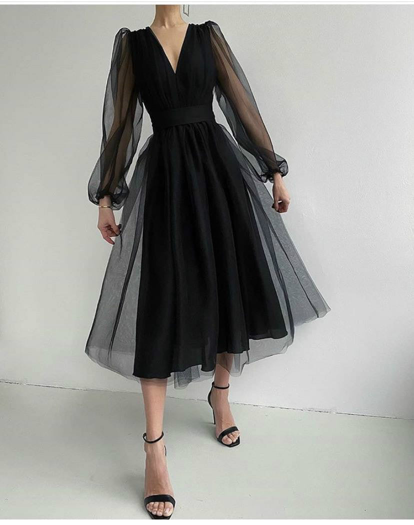 Avah- Midi-Kleid in semi-transparante tule für Damen